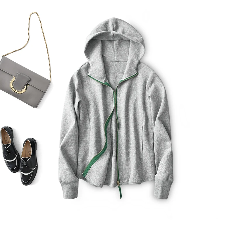 

New Hooded Sweatshirt Women 78% Cotton Spring/Autumn Casual Zip-up Solid Korean Fashion 2022 Womens Tops Clothes