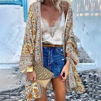 women blouse geometric print batwing sleeve summer bohemian sun protection long cardigan for daily wear