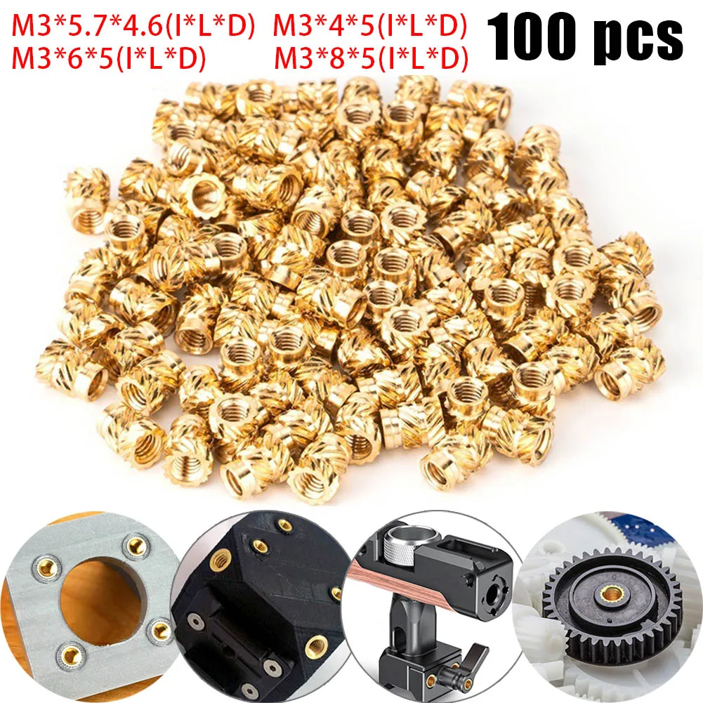 

100PCS Threaded Insert Self-Clinching Knurled Nuts Brass Internal Thread Knurled M3 For 3D Printer Hardware Hot Melt Inset Nuts