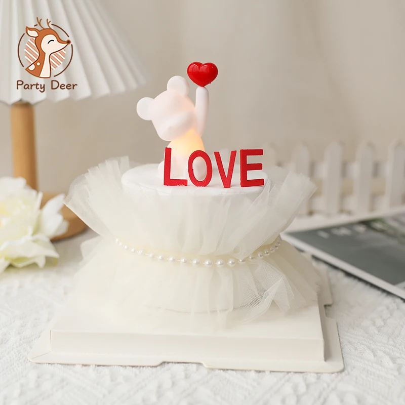 

Valentine's Day 520 Heart Bear Love You Plastic Cake Topper for Birthday Party Decorations Anniversary Dessert Baking Supplies