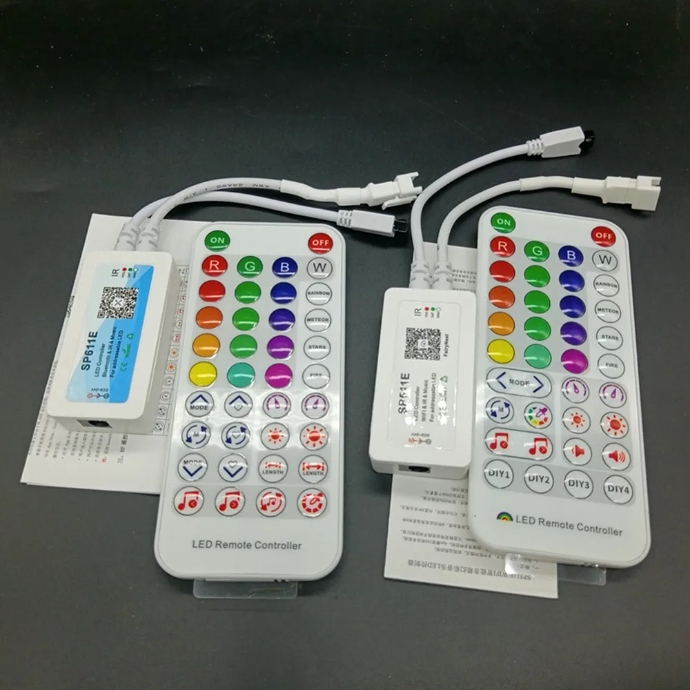 

WS2812b WS2811 Addressable Pixel WiFi Music RGB LED Strip Dual Output SP511E SP611E Bluetooth Music APP IR 38Keys Controller DC5