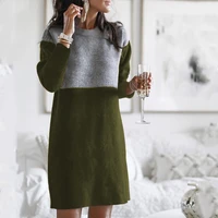 winter women sweater dresses 2021 spring new stitching loose round neck long sleeve dress solid o neck patchwork female knitwear