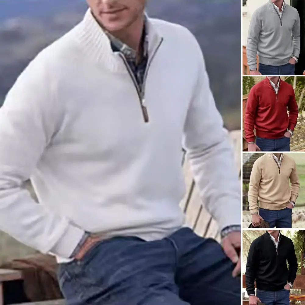 

Мужская рубашка однотонный мужской свитер на молнии утепленные Осенние Топы с воротником-стойкой мягкий пуловер с длинными рукавами терма...