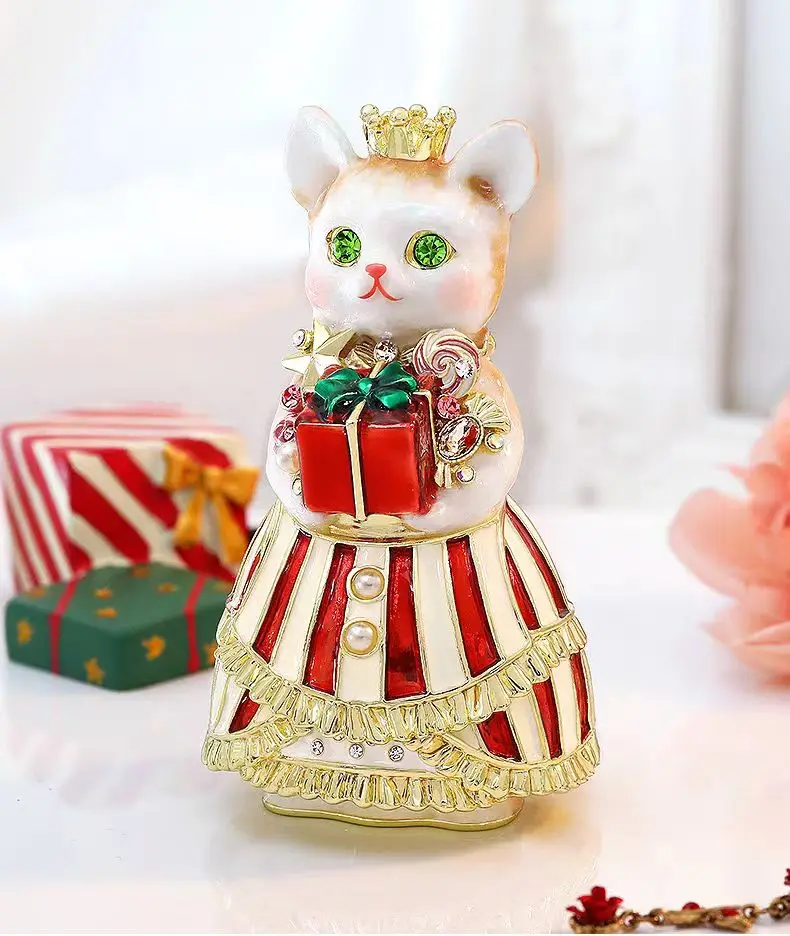 

Коробка для свадебных колец, подарочная шкатулка для украшений в виде кота принцессы, шкатулка для ожерелий, серег, колец, короны, шкатулка для украшений