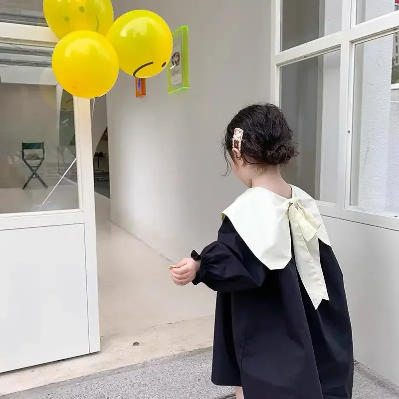 Хлопковое платье для девочек новинка 2023 года черно-белые платья с длинными