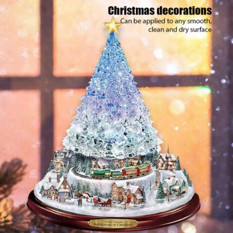 

Christmas Crystal Tree Santa Claus Snowman Rotating Sculpture Window Paste Sticker for New Year Party Home Decoration 20x30cm