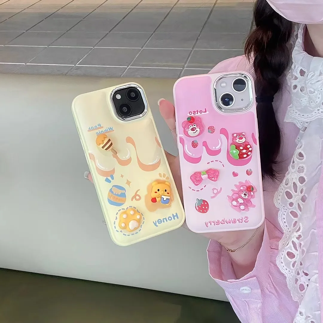 

3D Disney winnie the pooh Lotso cute pink cartoon Phone Cases For iPhone 14 13 12 11 Pro Max Back Cover