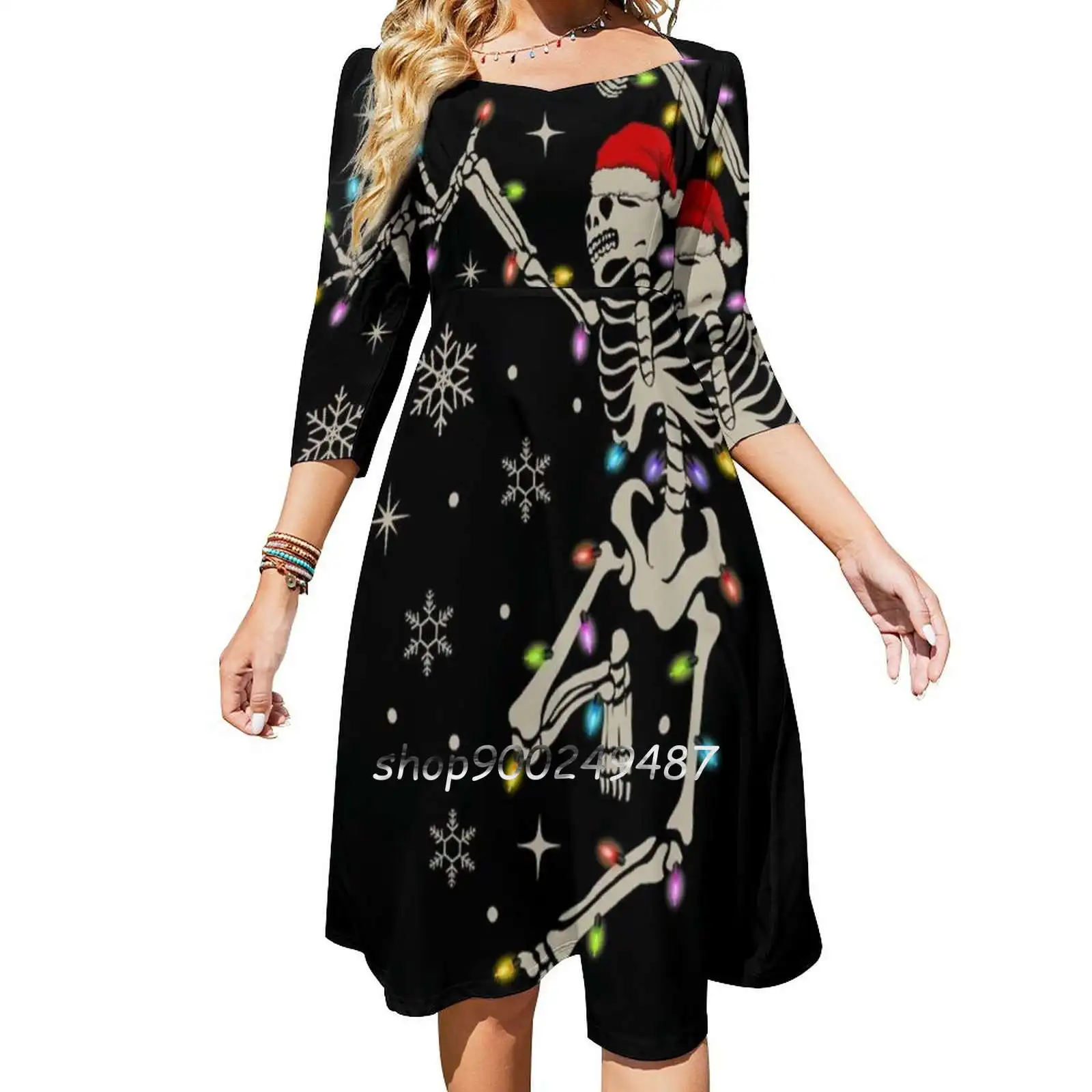 Рождественские огни с танцующим скелетом Рождество скелета платье квадратным