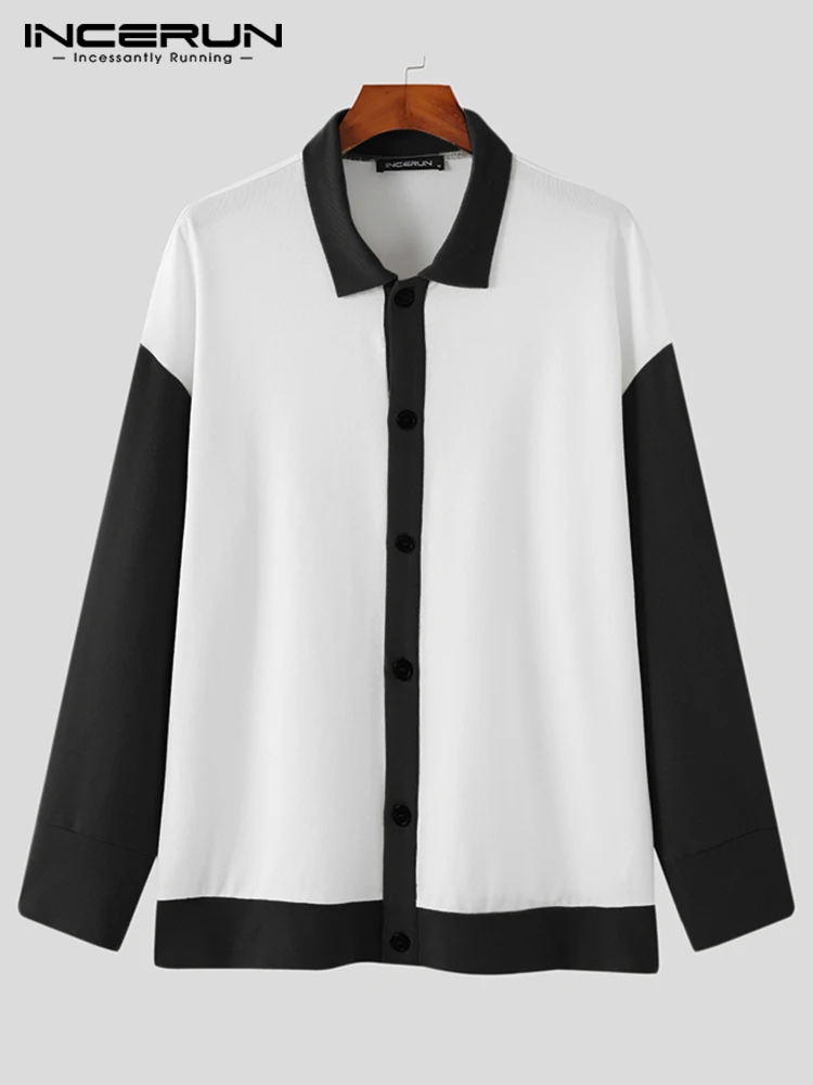 Korean Style New Men's Casual Knitted Blouse Stylish All-match Simple Male Stitching Long-sleeved Shirts S-5XL INCERUN Tops 2022