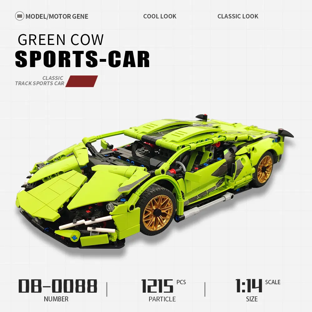 

Technical Green Cow Speed Super Sports Car Racing DB-0088 Moc High Tech Modular Building Blocks Bricks Kid Boy Toy 1215PCS