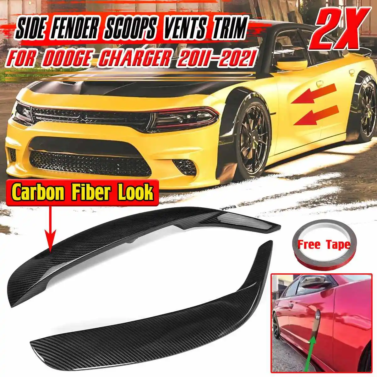 

A Pair Car Front Door Side Fender Scoops Vents Trim Sticker Decoration For Dodge For Charger SRT Hellcat RT SXT 2011-2021 ABS