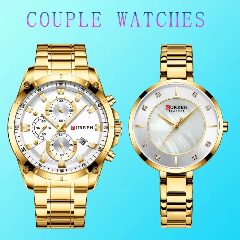 

curren Diver mens watches luxury brand unique gold couple watches for women and men Stainless Steel lovers pair wristwatch 2020