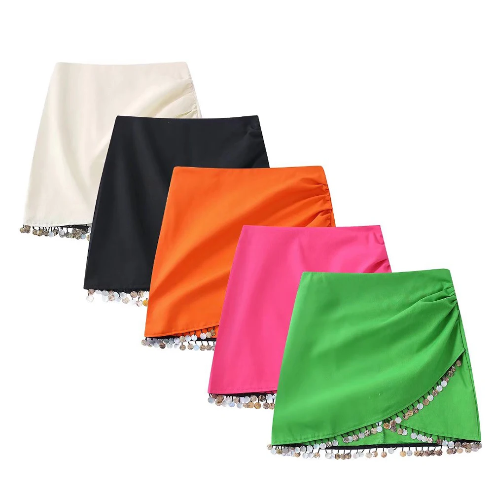 

European and American summer new women's skirt linen blend beaded holiday wrap skirt mini dress
