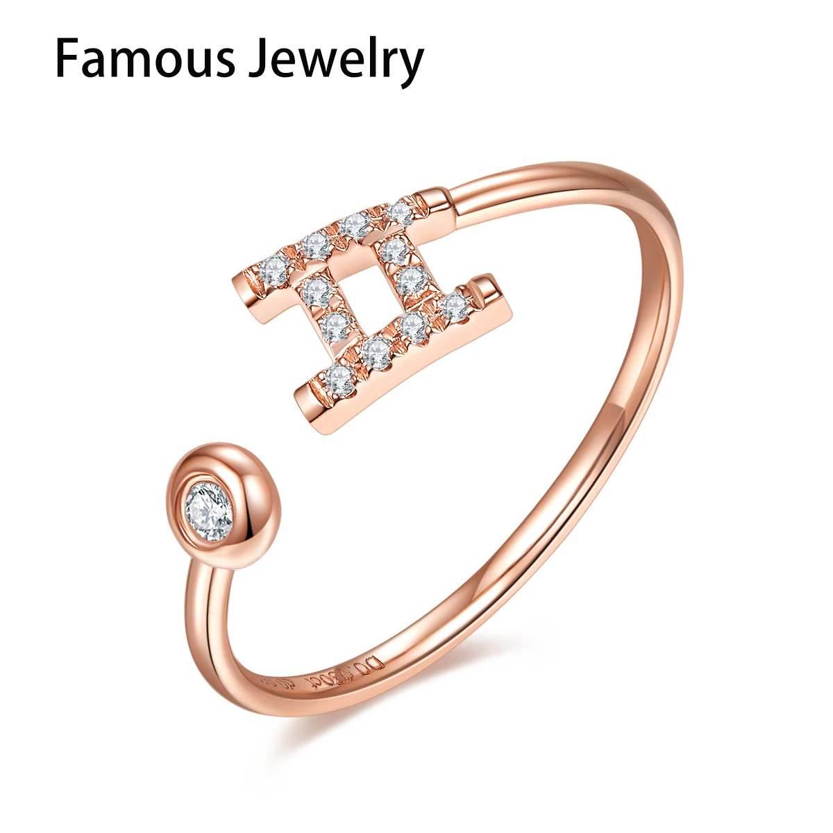 

12 Constellation Gemini 18k gold ring cultivated diamond rose gold open bracelet ins style high-end Libra fashion explosion