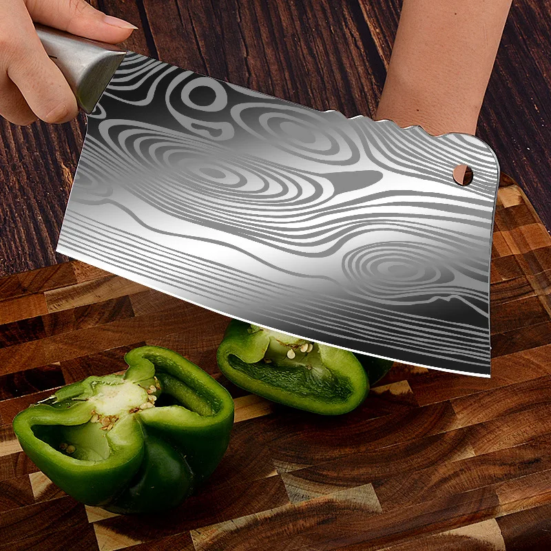 New Stainless Steel Kitchen Knives 5Cr15mov Chopping Slicing Knife Laser Damascus Pattern Chef Bone | Дом и сад