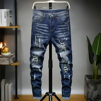 hole jeans for mens brand pants denim trousers slim fit clothes streetwear baggy business fashion black light blue cargo pants