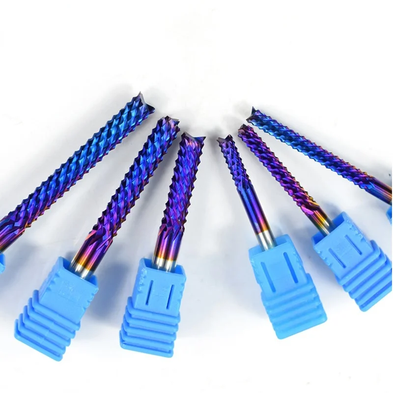 

1pc 3.175/4/6/8/10/12mm corn cutter Nano Blue Coated HRC55 Tungsten Milling Bit Carbide End Mill for Engraving Machine PC