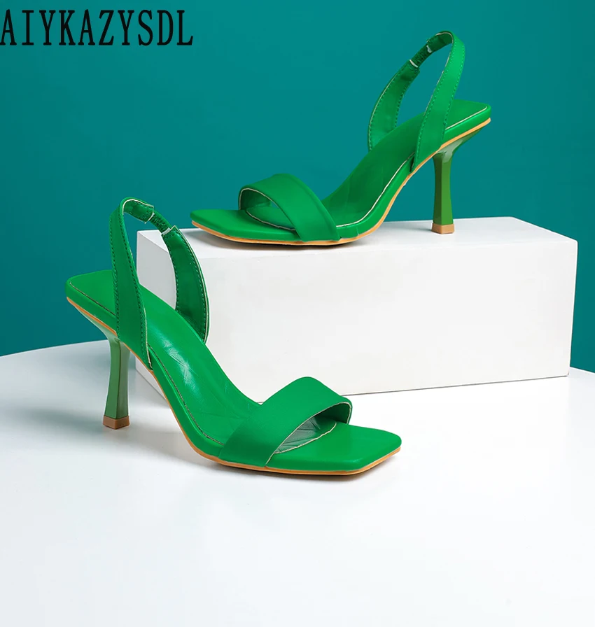 

Сандалии AIYKAZYSDL женские с открытым носком, простые босоножки-гладиаторы с ремешком сзади, обувь для офиса и работы, цвет зеленый, лето 42