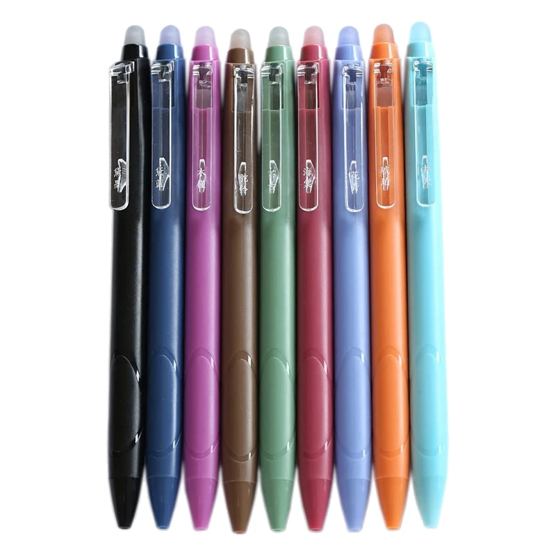 

Vintage 9 Colors Erasable Gel Ink Pens 0.5Mm Point Assorted Erasable Gel Pen Retractable (Eraser On The Pen Body Bottom)
