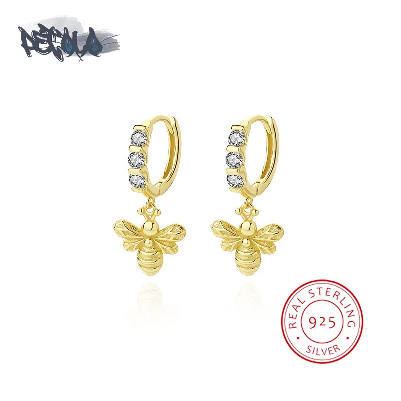 

Серьги женские серебряные в форме пчелы с цирконом
