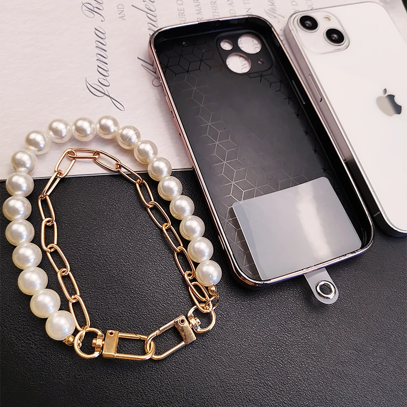 

Mobile Phone Lanyard Short Portable Wrist Strap Pendant Universal Lanyard for Keys Chain Belt Clip Creative Pearl Beaded Pendant