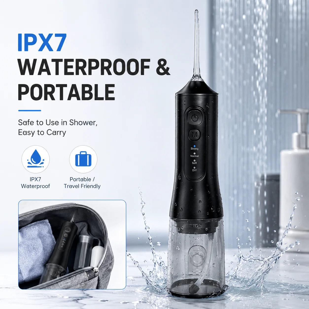 Ирригатор для полости рта Dr. Yadent для взрослых, IPX7, 300 мл, портативный, с 4 режимами, 7 насадками, Type-C, для ухода за полостью рта (art.: 3920da87f78da) - 3920da87f78da