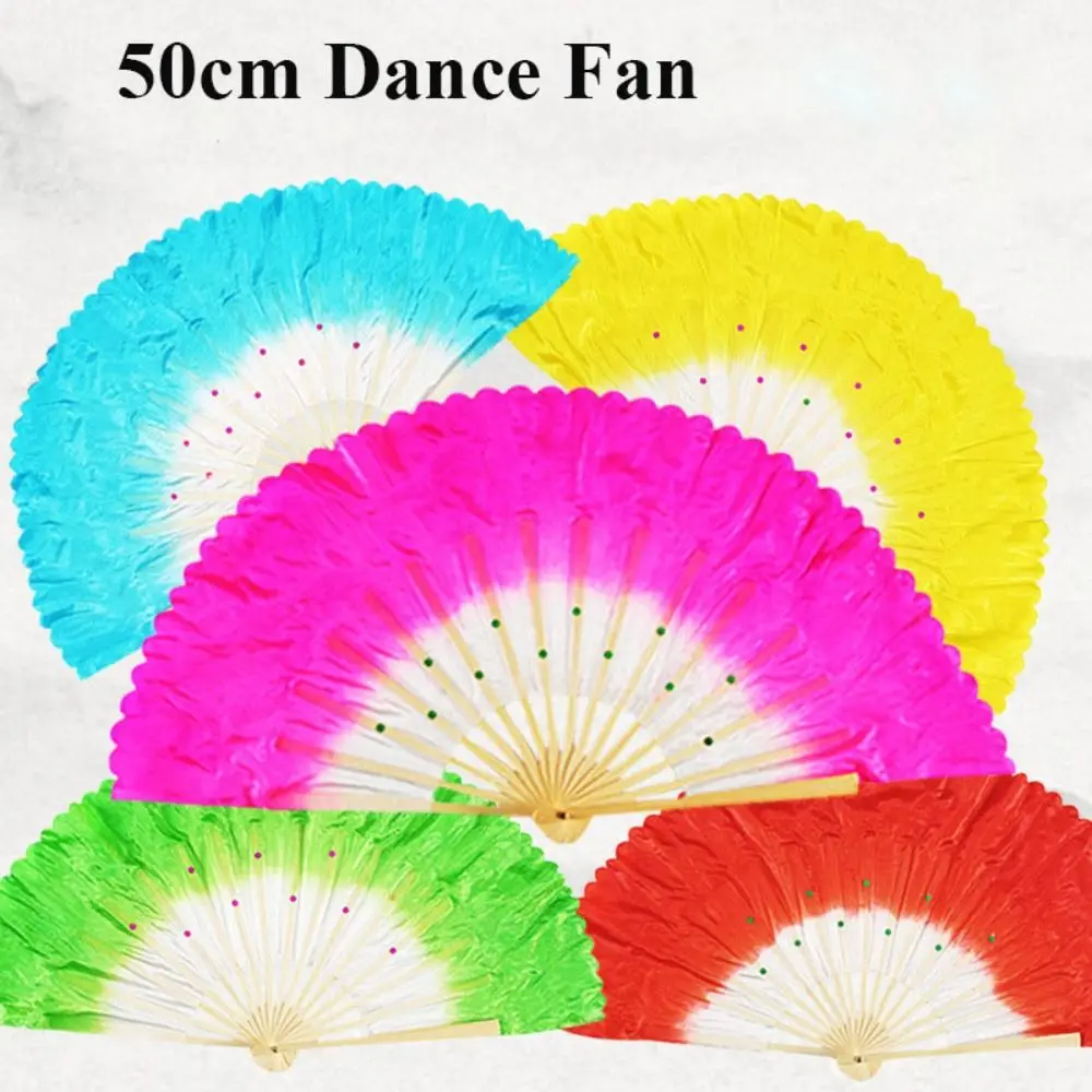 

26cm Peacock Silk Fans Long Imitation Belly Dancing Fan Hot Sell Gradient Color for Dance Bamboo Fans