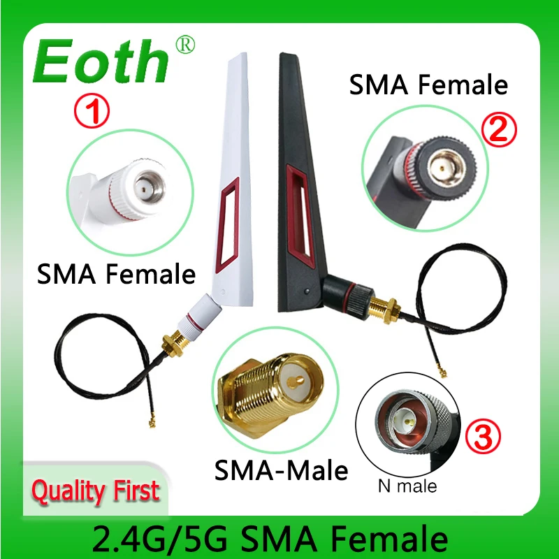 

2p eoth N MALE SMA female 2.4G wifi Antenna 5.8Ghz real 8dBi RP-SMA Dual Band 2.4g 5.8g Antena IOT ufl./ IPX 1.13Pigtail ipex1