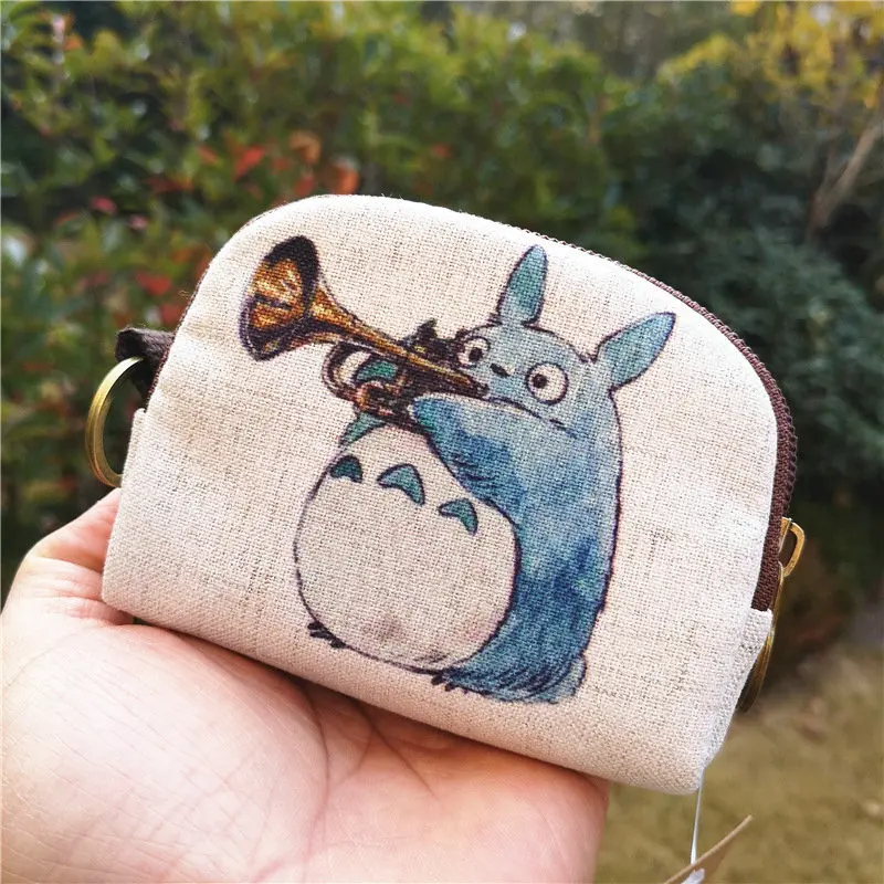 Korean Style New Cotton Linen Printing Cartoon Totoro Dinosaur Kids Top-Handle Bags Children Short Wallet Girls Boys Coin Purse