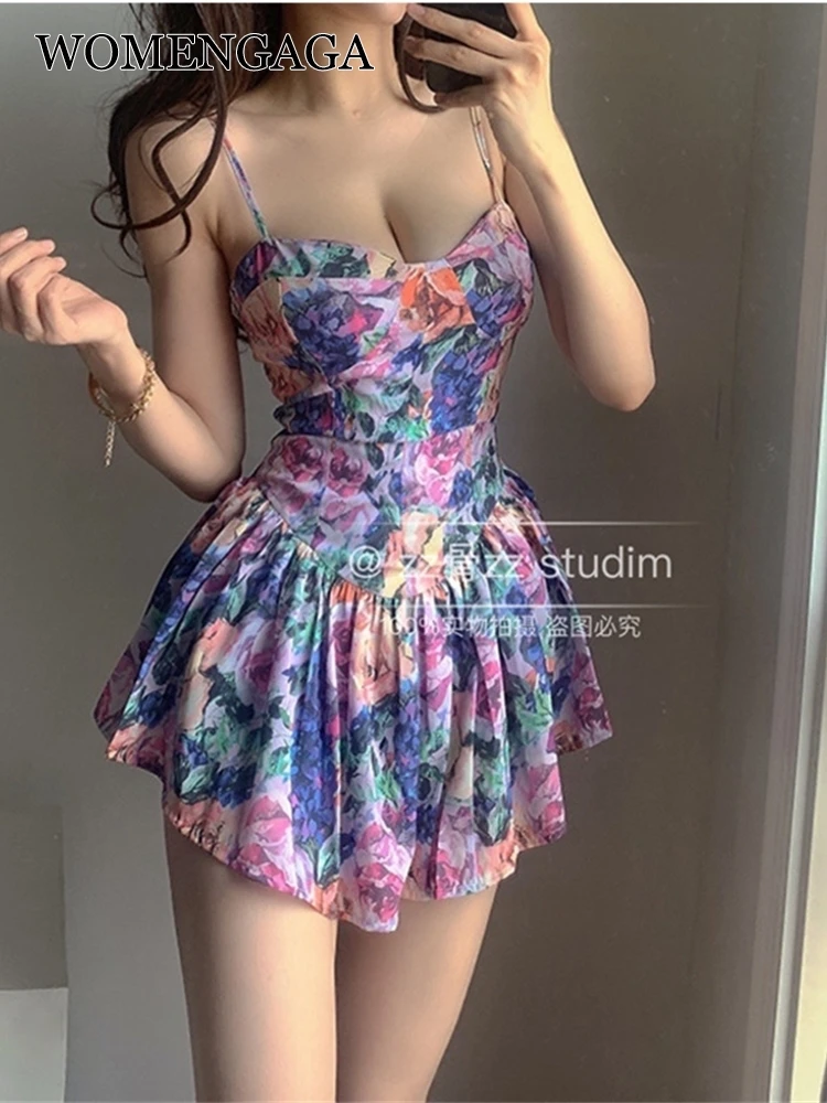 

Мини-платье женское летнее асимметричное с V-образным вырезом и высокой талией