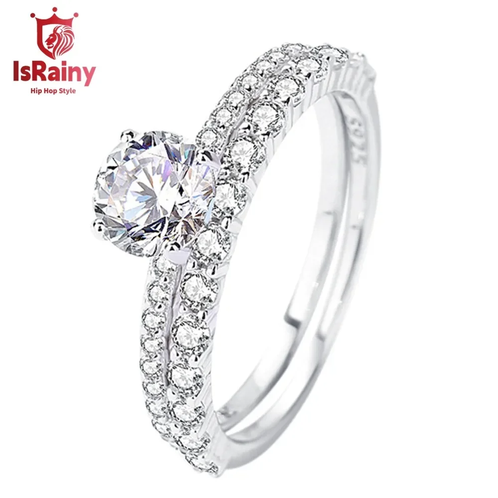 IsRainy VVS1 D Цвет 6 мм Круглой огранки с муассанитом и бриллиантами 2-в-1 Кольца для
