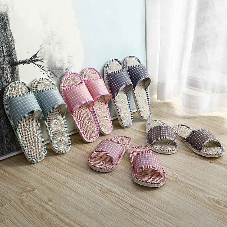 

Women Household Slippers Indoor Floor Shoes Non-slip Slides Comfortable Footwear Linen Women Home Shoes Summer Sandals Y