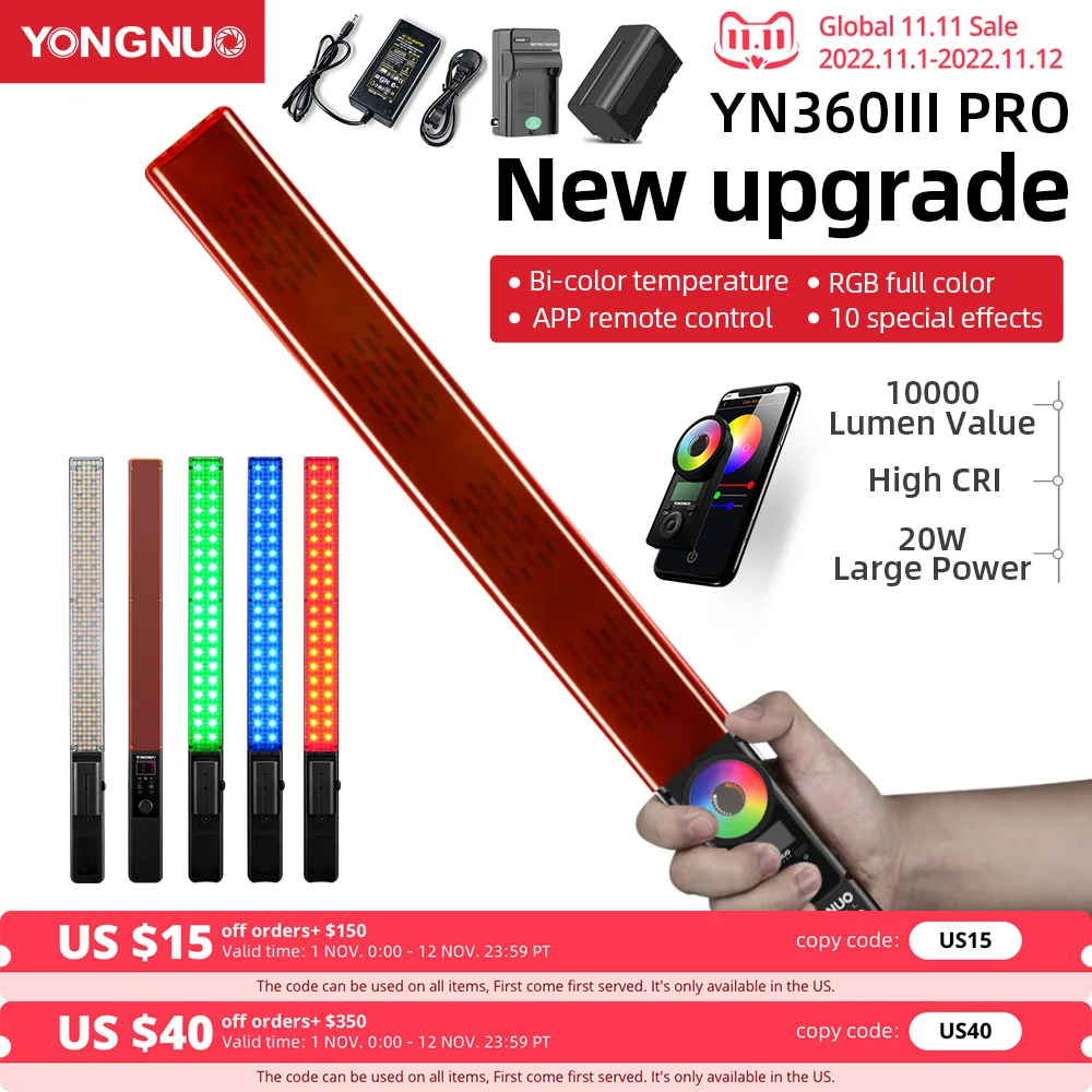 

Yongnuo YN360 III YN360III PRO ручной 3200K-5500K RGB цветной ледяной штатив светильник Регулировка управления светодиодами через приложение для телефона