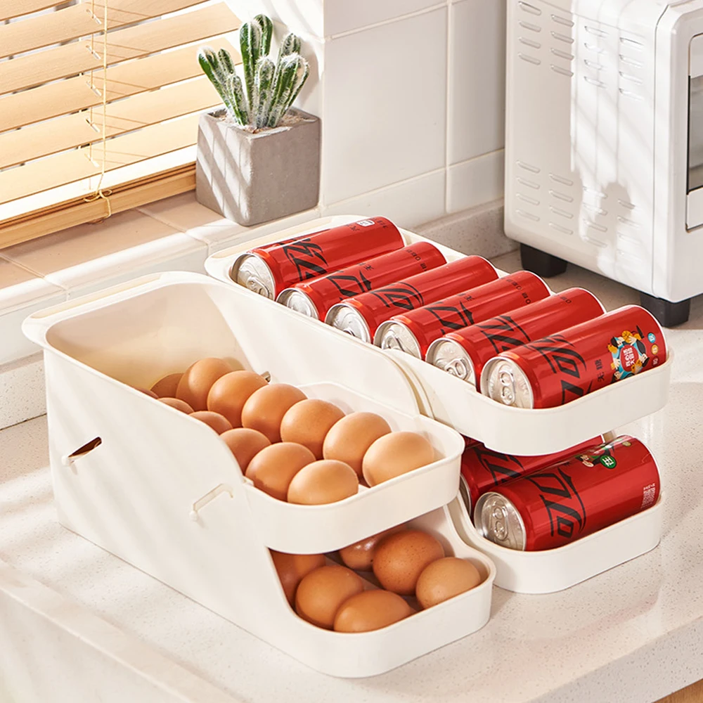 

Automatic Scrolling Egg Holder Rack Container Organizer KitchenRolldown Refrigerator Egg Dispenser Home Storage Box Egg Basket