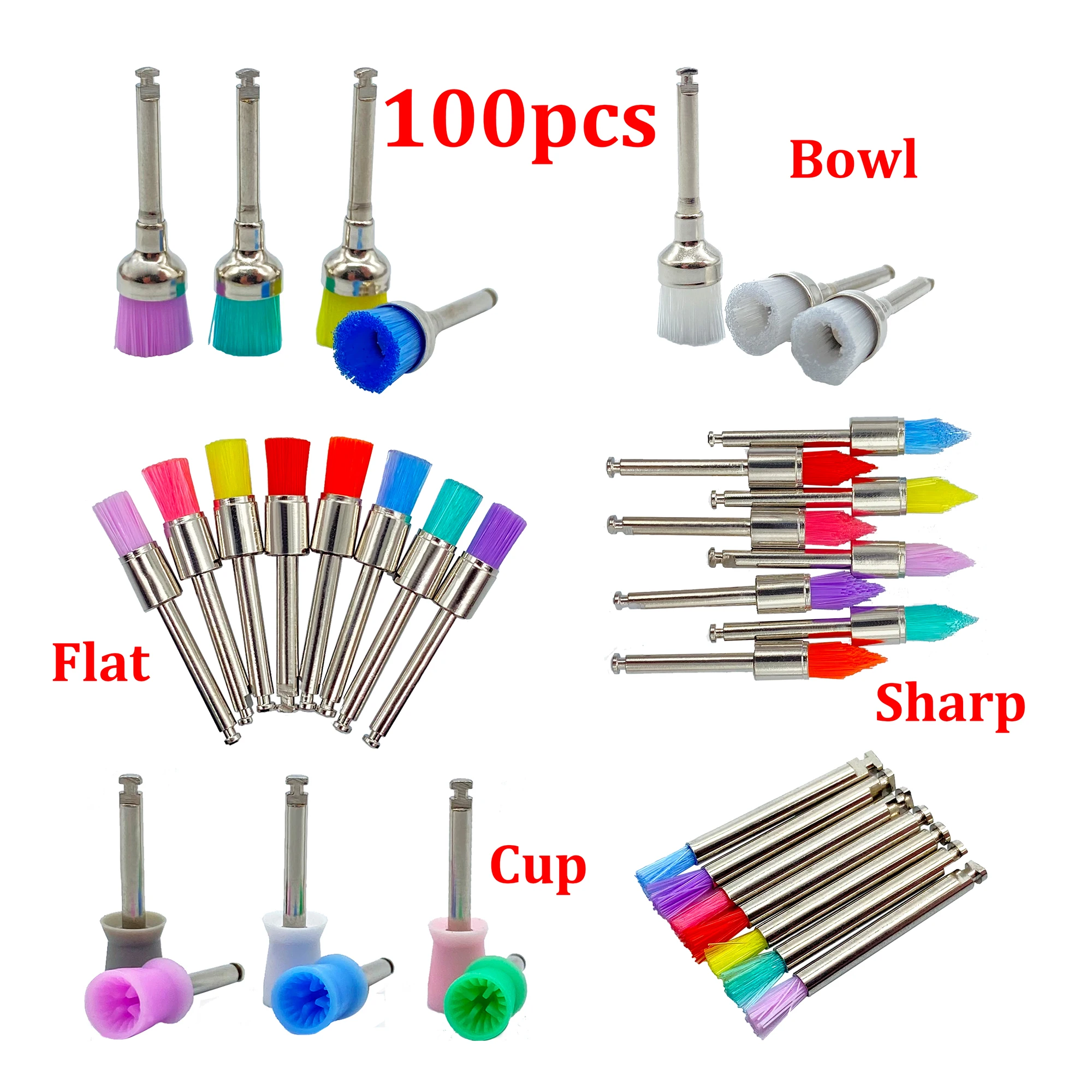 100pcs/box Disposable Dental Polisher Nylon Bristle Brush Polishing Cup Teeth Whitening Prophy Brushes Dentist Tools - купить по