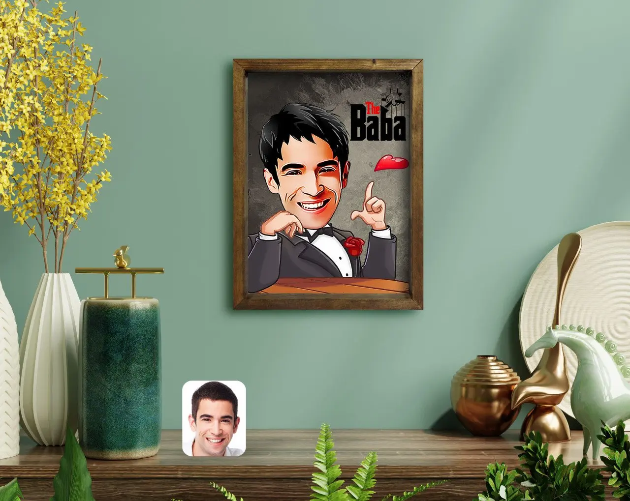 

Персонализированная карикатура крестного отца, карикатура о натуральном массиве дерева в рамке, специальный дизайн, подарок для друзей и в...