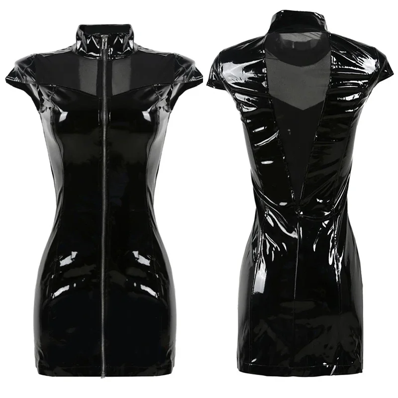 Новинка 2020 черное виниловое платье из ПВХ готический летний стиль корсет