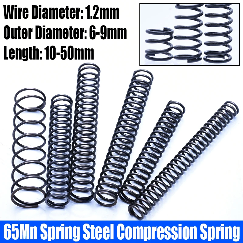 

10PCS 1.2mm Wire Diameter 65Mn Spring Steel Compression Spring Pressure Release Return Spring 6-9mm Outside Diameter L=10-50mm