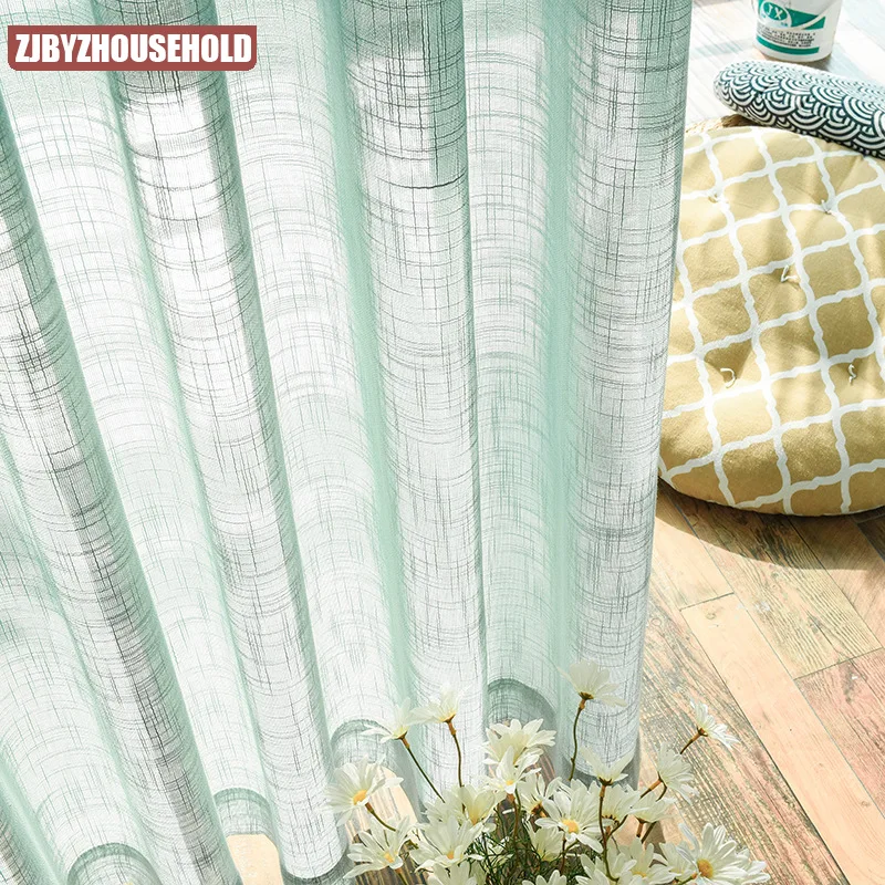 

Solid Green Linen Tulle Curtains for Living Room Sheer Tulle for Kitchen Balcony Customizable Green Yarn Tulle Curtain