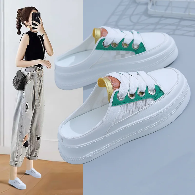 

Женские полутапочки Baotou, Новинка лета 2022, сандалии с сетчатым верхом, женская летняя одежда, модная универсальная Толстая искусственная кож...