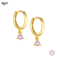 aide 925 sterling silver dainty purple zircon series hoop earrings for women 2021 trend enamel heart pendant earrings pendiente