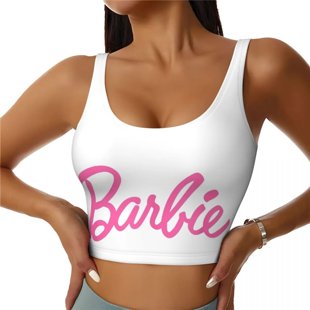 Women Slim Elastic Sports Bras Pink Barbi Yoga Workout Running Fitness Crop Top Barbie Vest
