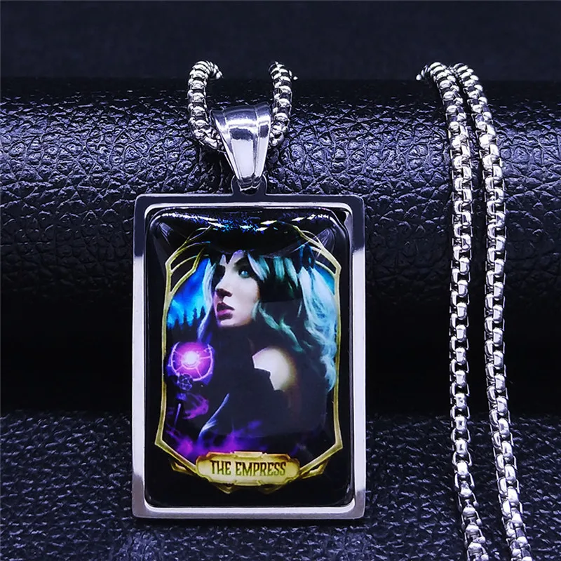 

Tarot the Empress small glacoide Obsidian Pendant Necklace Stainless Steel Glass Men/Women Necklaces Jewelry collier homme NXS06