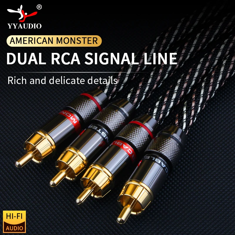 Высокопроизводительный Премиум RCA-кабель YYAUDIO, стерео аудио кабель «штырь-штырь», Hi-Fi аудио кабель с разъемом 2rca на 2rca