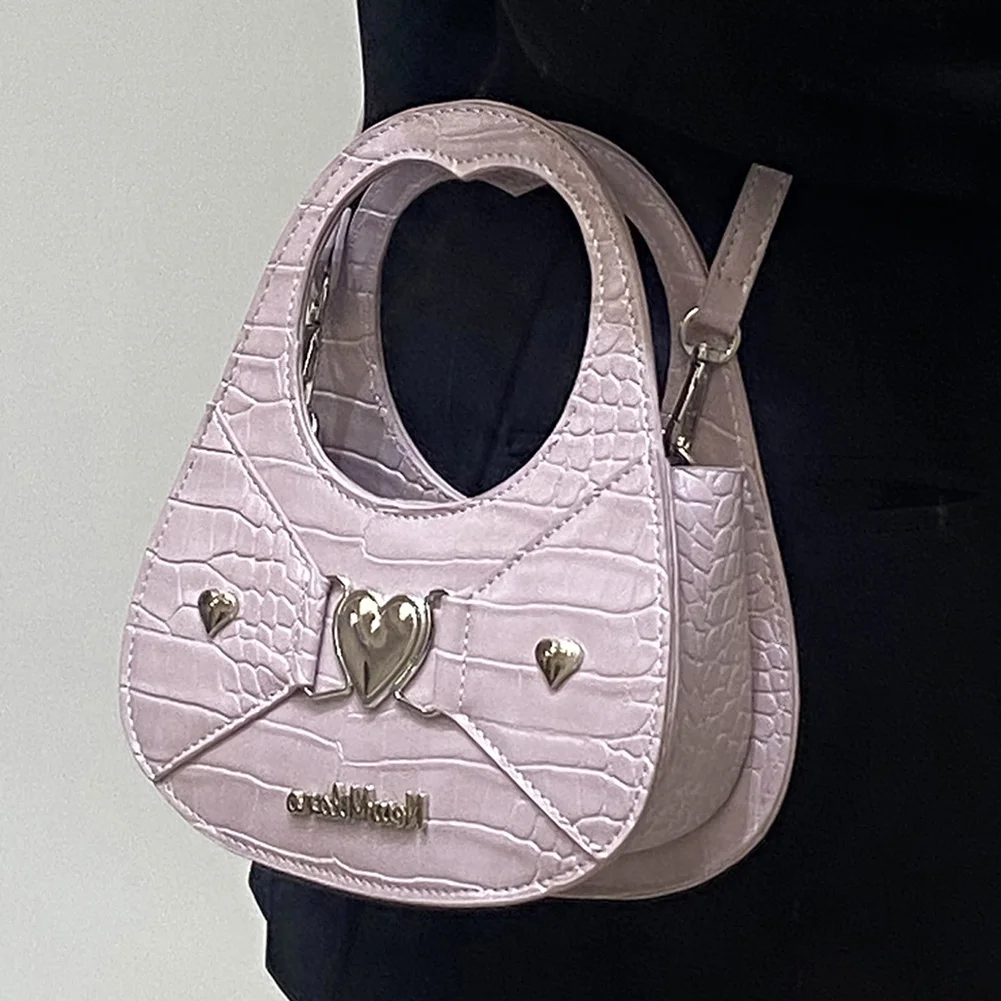 

PU Leather Crocodile Pattern Women Handbags Metal Love Heart Fashion Crossbody Bags Letter Pattern Y2K Style Designer Bag