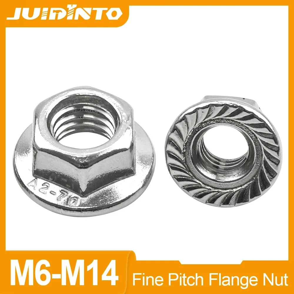 

JUIDINTO 2-20 шт. шестигранные фланцевые гайки с мелким шагом M6 M8 M10 M12 M14 метрические зубчатые фланцевые шестигранные стопорные гайки из нержавеющей стали