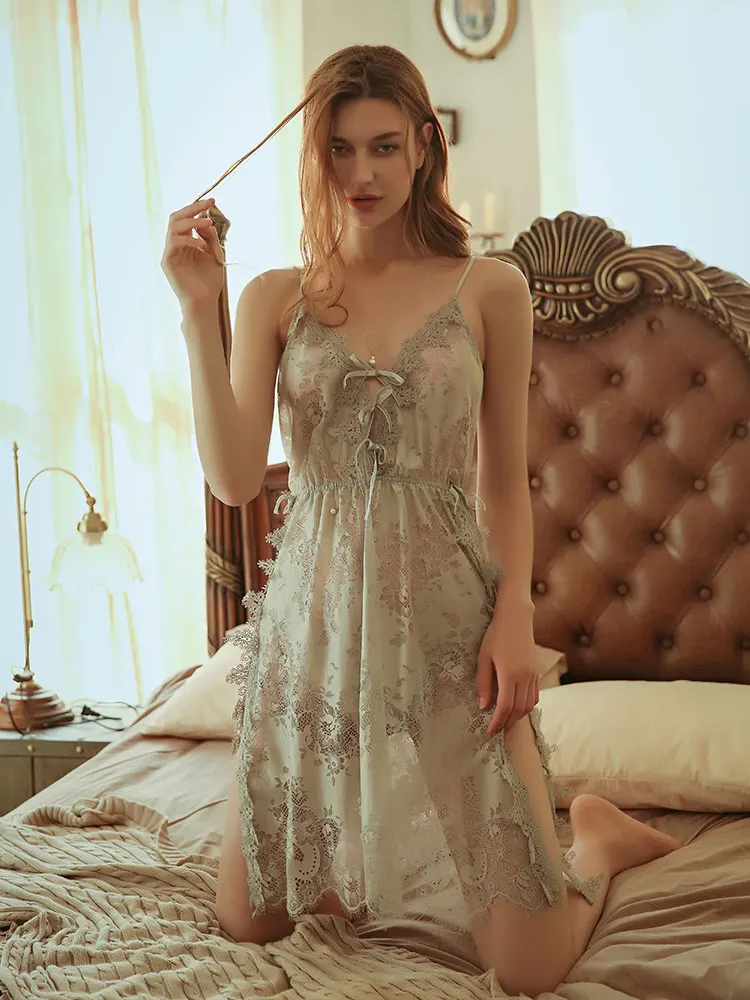 

Sexy V Neck Nylon Nightgown Strap Cross Backless Sleepwear Adjustable Shoulder Fit for Fat and Thin Figure