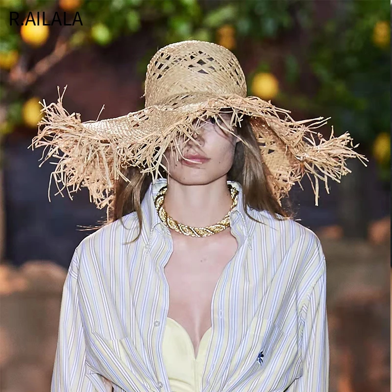 

New Women Summer Natural Raffia Hat Girl Fashion Ribbon Floppy Shading Panama Wide Brim Sun Hats Vacation Travel Beach Straw Hat