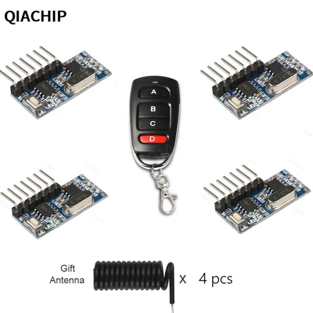 

Пульт дистанционного управления QIACHIP 433 МГц, радиочастотный передатчик и модуль релейного приемника 433 МГц, беспроводной переключатель, 4-ка...