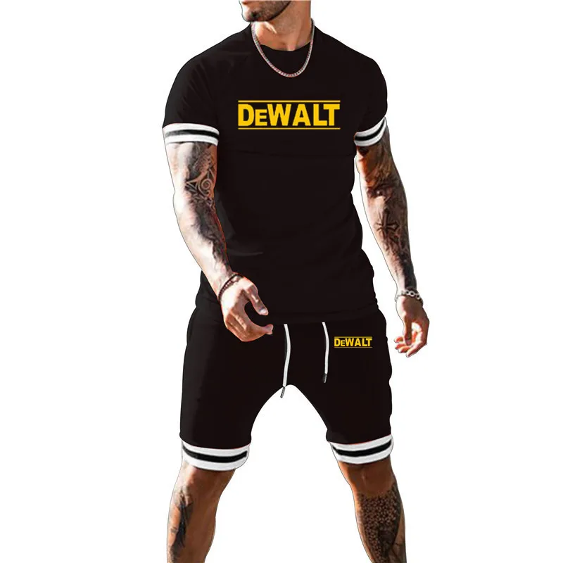 

2022 New Men's Summer Splicing Printed Short Sleeve Two-piece T-Shirt Suit Casual Breathable T-Shirt Shorts Sports Oversized Cas